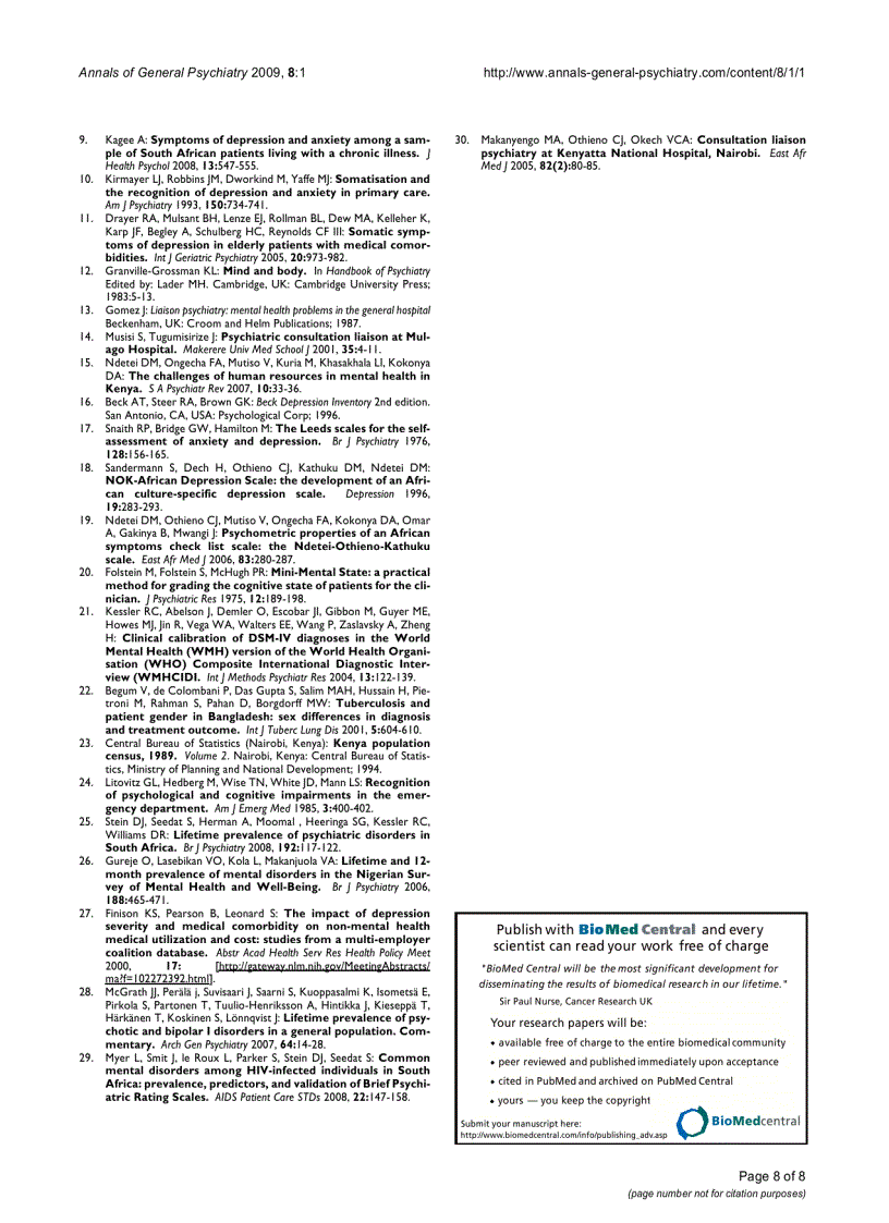 image for page Báo cáo y học The prevalence of mental disorders in adults in different level general medical facilities in Kenya a cross sectional study