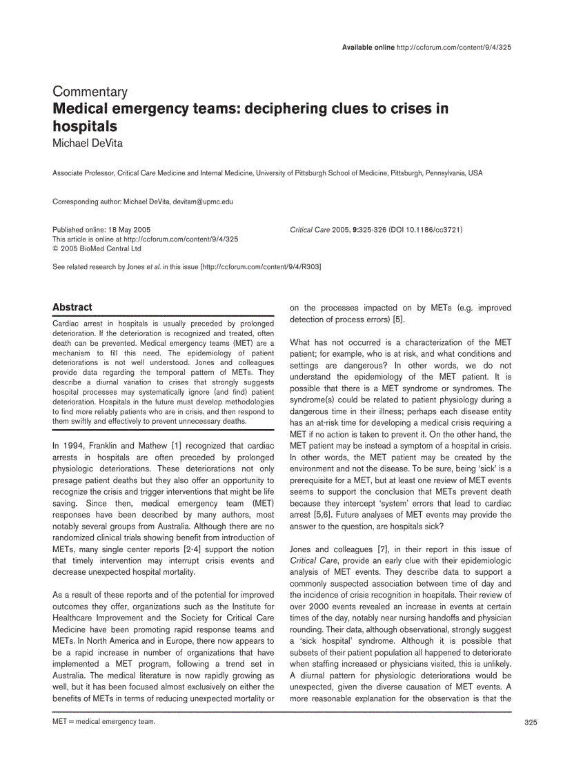 image for page Báo cáo khoa học Medical emergency teams deciphering clues to crises in hospitals