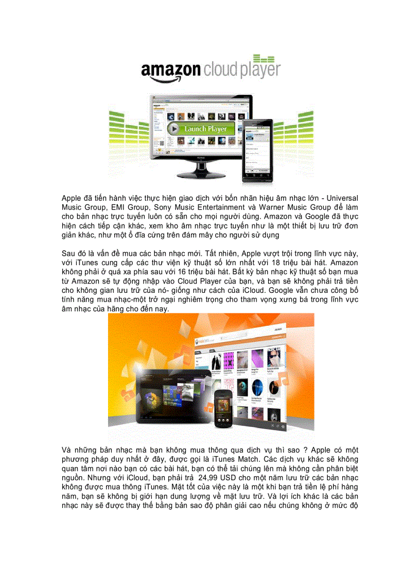 Chọn dịch vụ nào Apple iCloud Amazon Cloud Player Google Music Beta
