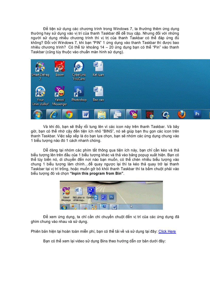image for page Thu gọn thanh Taskbar trên Windows 7