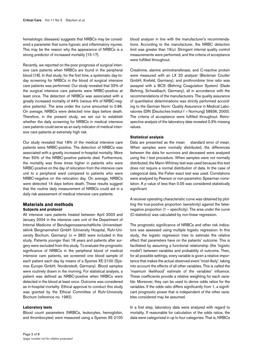 image for page Báo cáo khoa học Nucleated red blood cells in the blood of medical intensive care patients indicate increased mortality risk a prospective cohort study