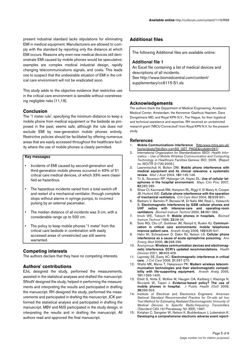 image for page Báo cáo y học Interference by new generation mobile phones on critical care medical equipment