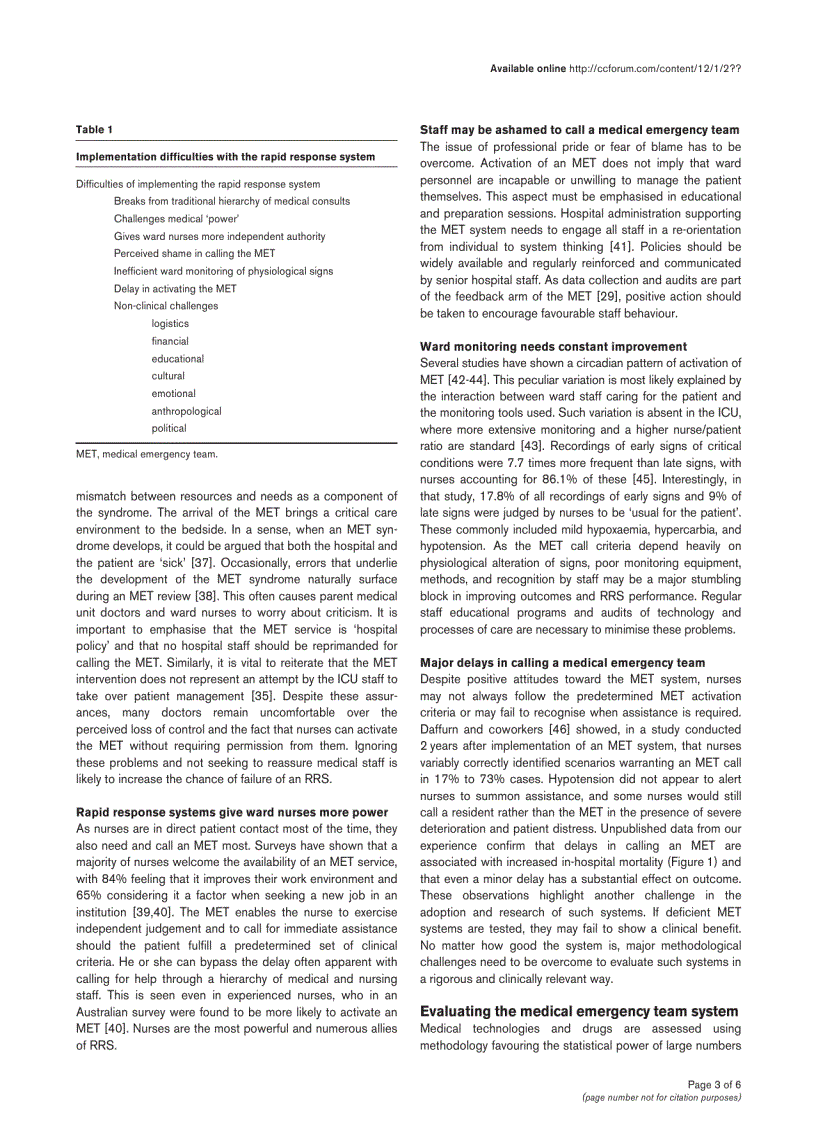 image for page Báo cáo y học Bench to bedside review The MET syndrome the challenges of researching and adopting medical emergency teams