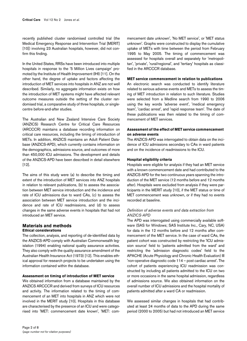 image for page Báo cáo y học Introduction of Medical Emergency Teams in Australia and New Zealand a multi centre study