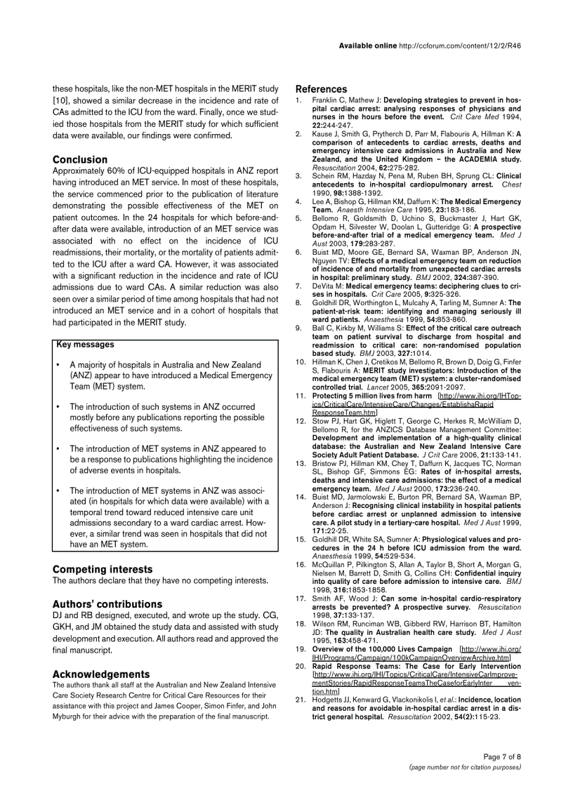 image for page Báo cáo y học Introduction of Medical Emergency Teams in Australia and New Zealand a multi centre study