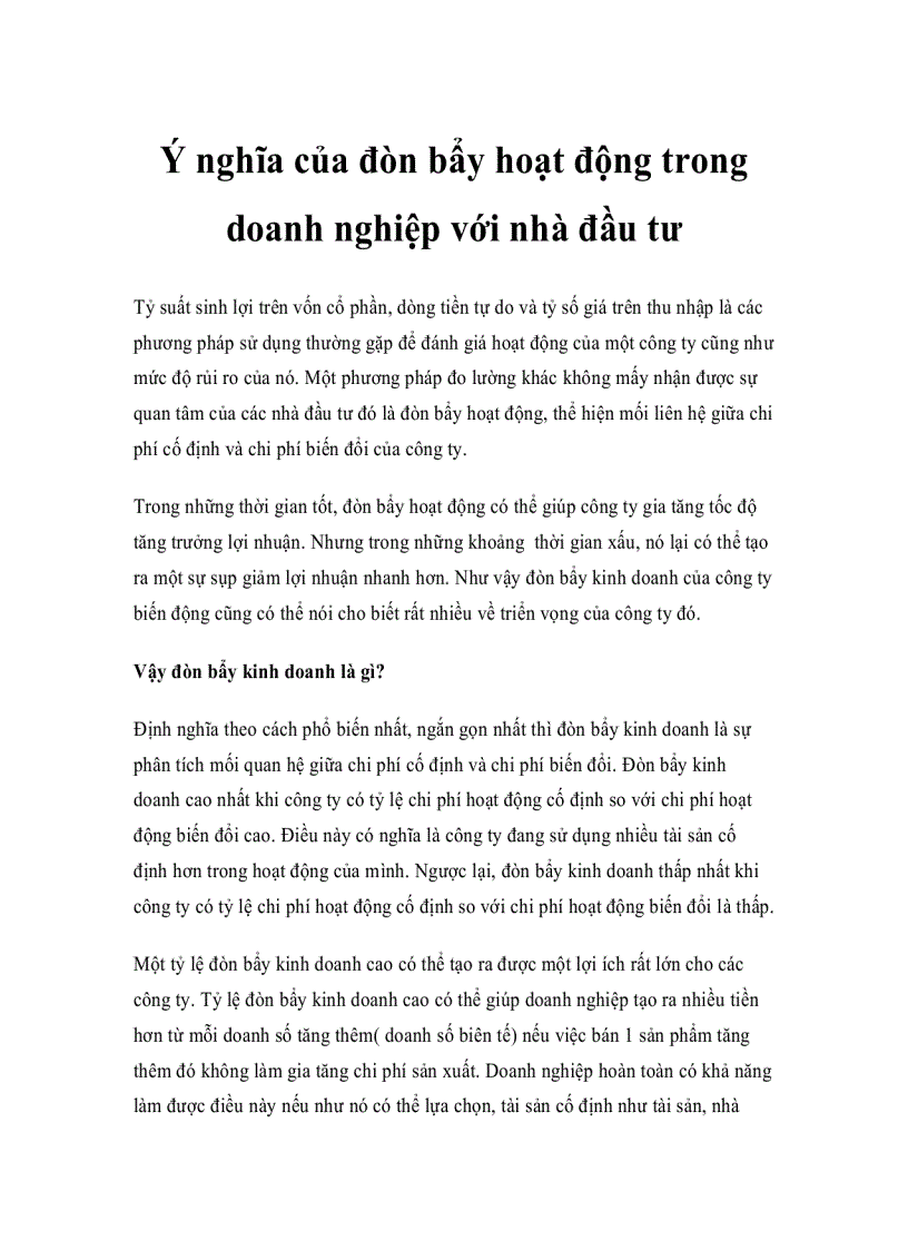 image for page Ý nghĩa của đòn bẩy hoạt động trong doanh nghiệp với nhà đầu tư