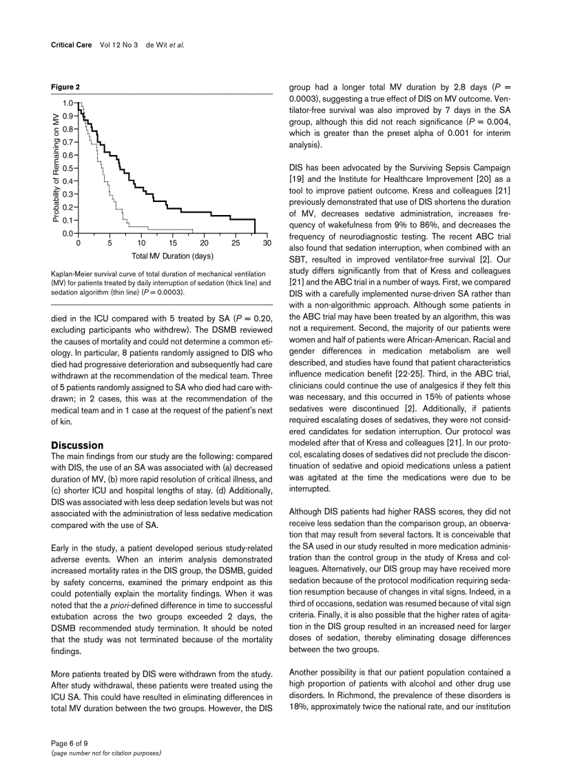 Báo cáo y học Randomized trial comparing daily interruption of sedation and nursing implemented sedation algorithm in medical intensive care unit patients