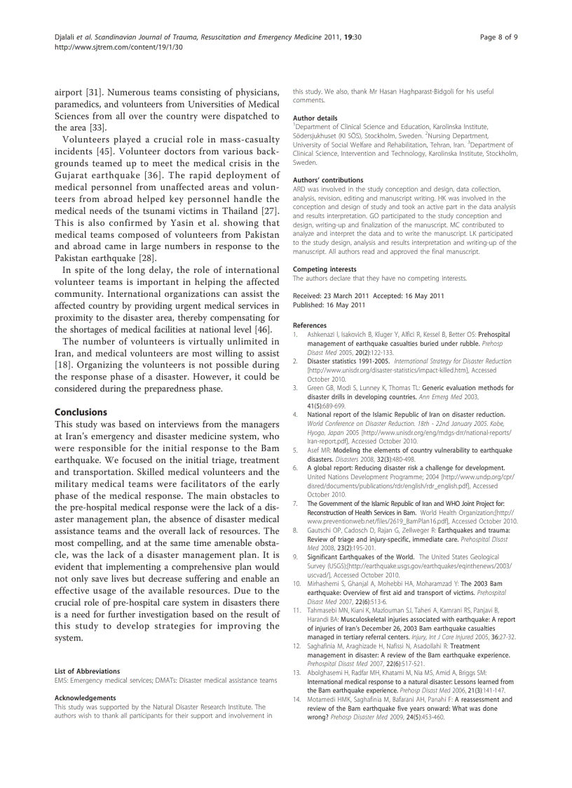 image for page Báo cáo y học Facilitators and obstacles in pre hospital medical response to earthquakes a qualitative study