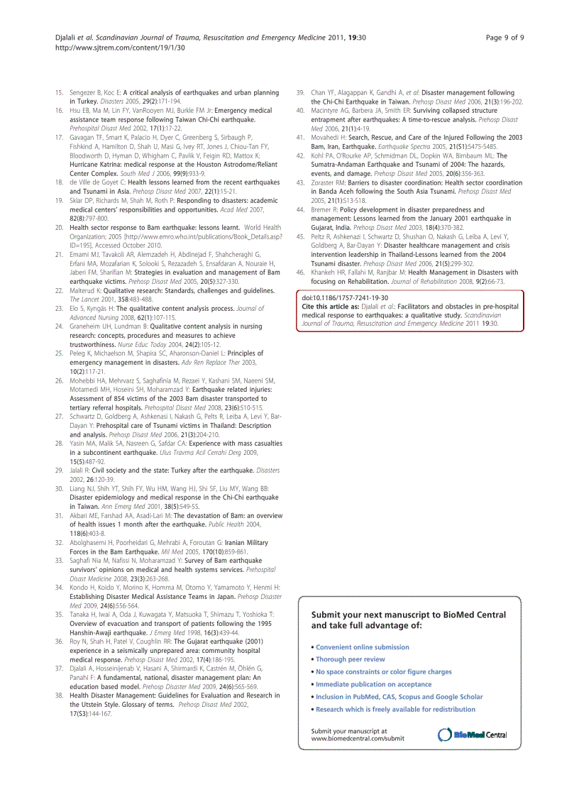 image for page Báo cáo y học Facilitators and obstacles in pre hospital medical response to earthquakes a qualitative study