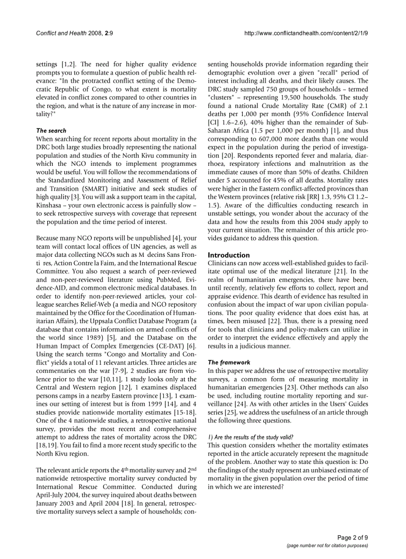 Báo cáo y học Users guides to the medical literature how to use an article about mortality in a humanitarian emergency