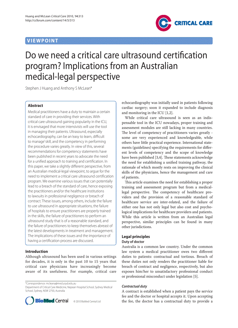 image for page Báo cáo y học Do we need a critical care ultrasound certification program Implications from an Australian medical legal perspective