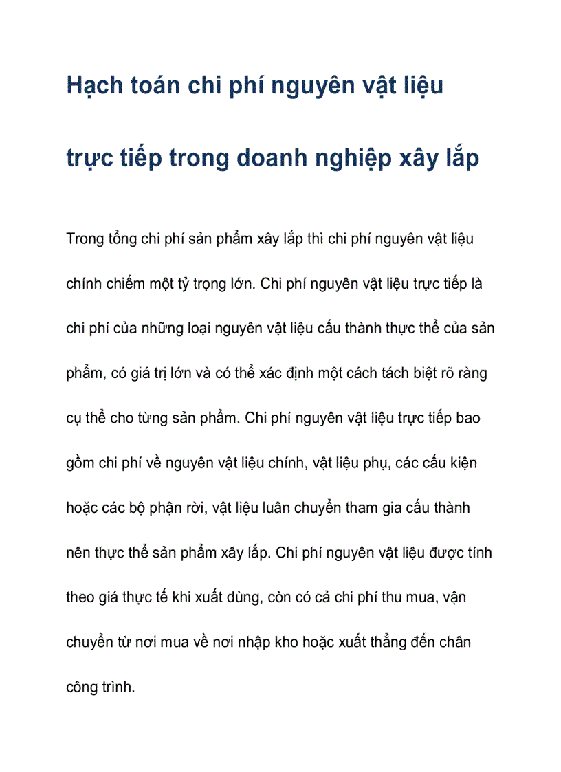 image for page Hạch toán chi phí nguyên vật liệu trực tiếp trong doanh nghiệp xây lắp