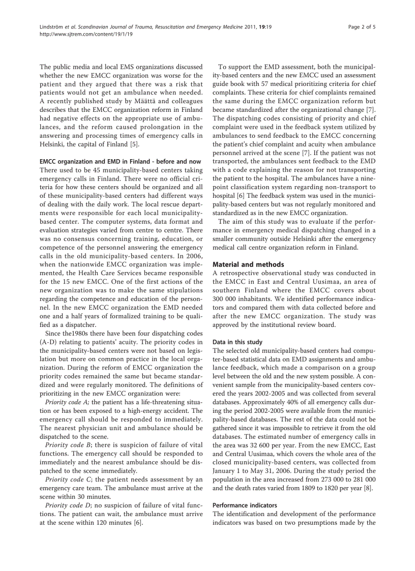 image for page Báo cáo y học Implementation of a new emergency medical communication centre organization in Finland an evaluation with performance indicators