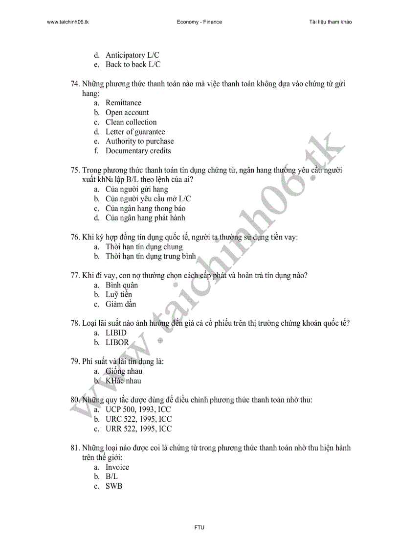 image for page 88 câu trắc nghiệm thanh toán quốc tế