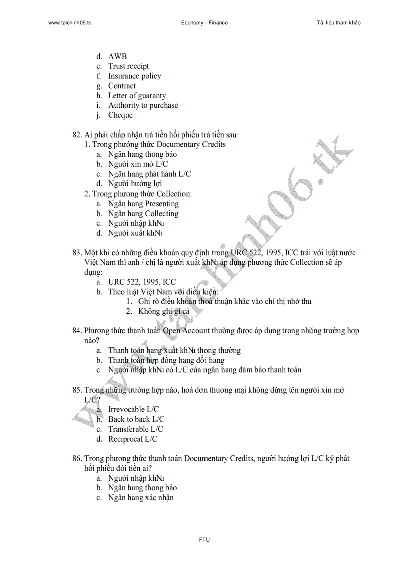 image for page 88 câu trắc nghiệm thanh toán quốc tế