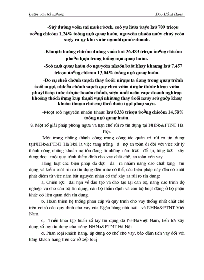 image for page Một số giải pháp phòng ngừa và hạn chế rủi ro tín dụng tại NHNo PTNT Hà Nội