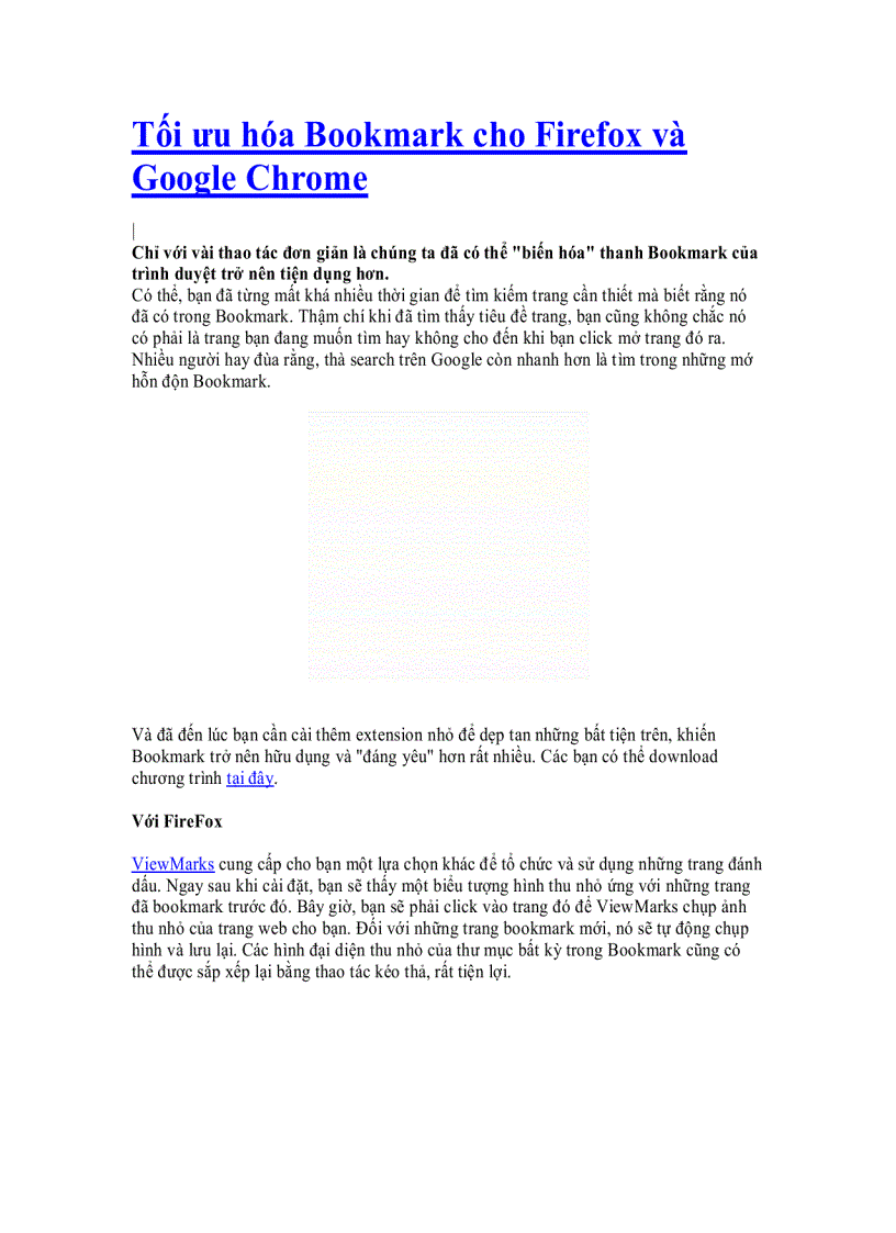 Tối ưu hóa Bookmark cho Firefox và Google Chrome
