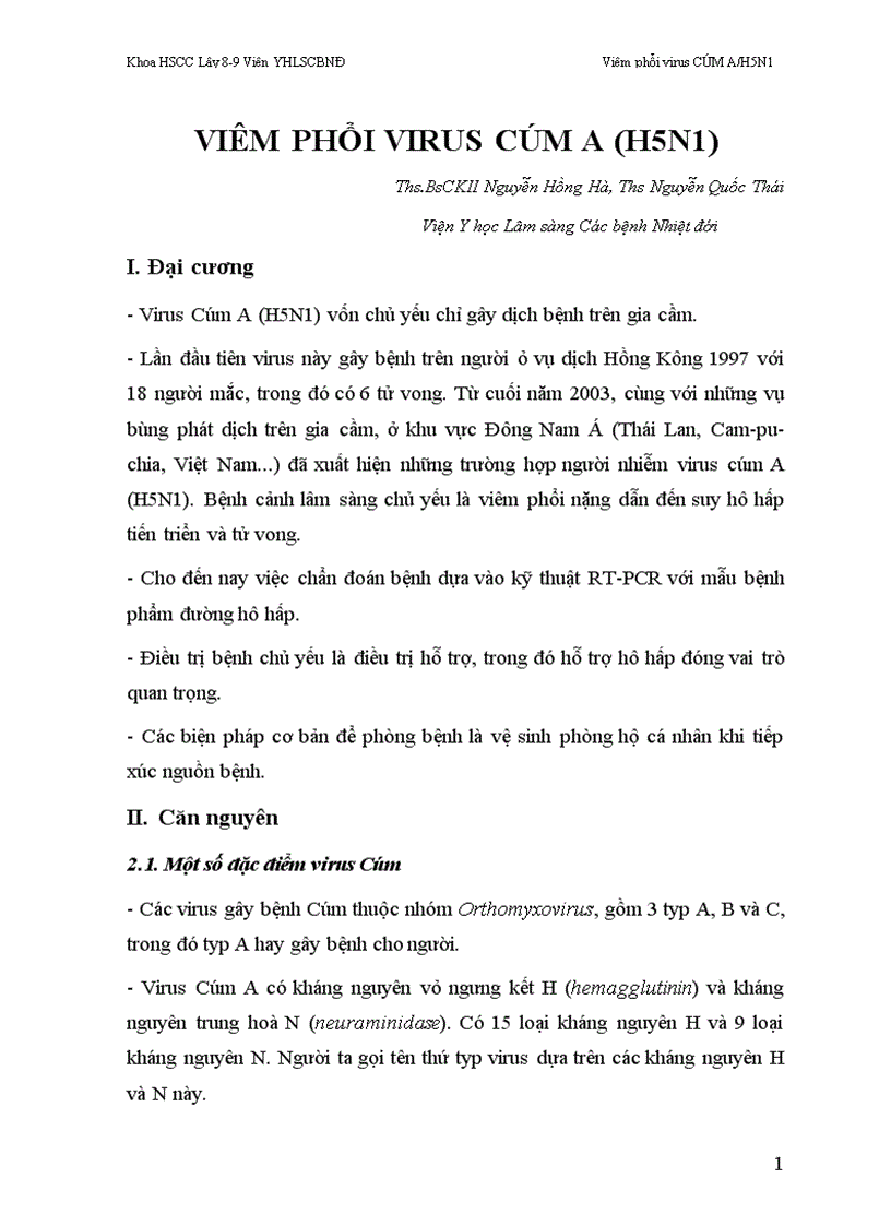 image for page Bài giảng Viêm phổi virus cúm a h5n1