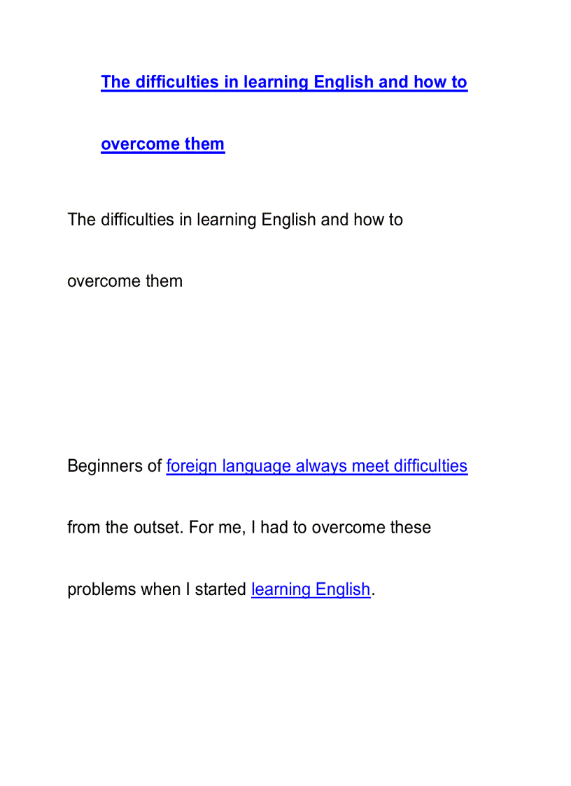 image for page The difficulties in learning English and how toovercome them