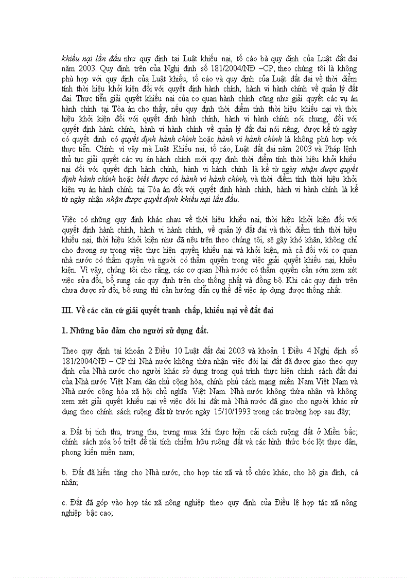 image for page Một số vấn đề về tranh chấp và khiếu nại về đất đai theo quy định tại các Điều 136 và Điều 138 của Luật đất đai 2003