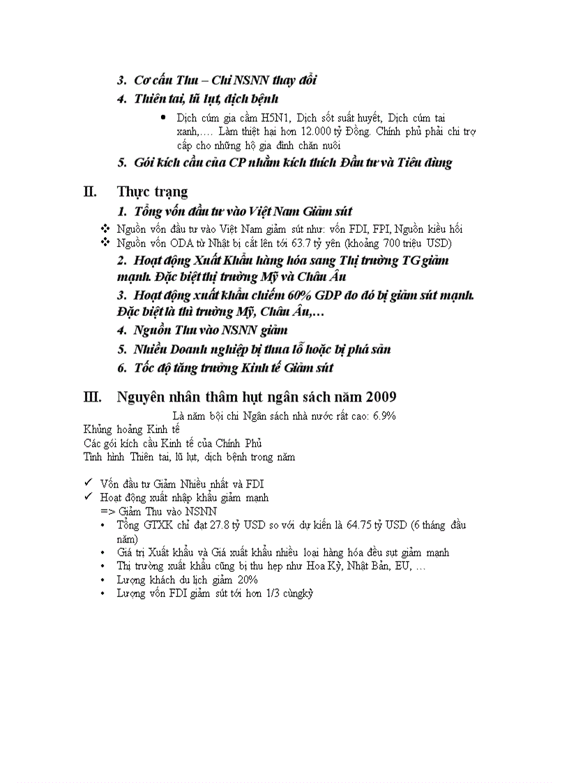 I Nguyên nhân thâm hụt ngân sách năm 2008