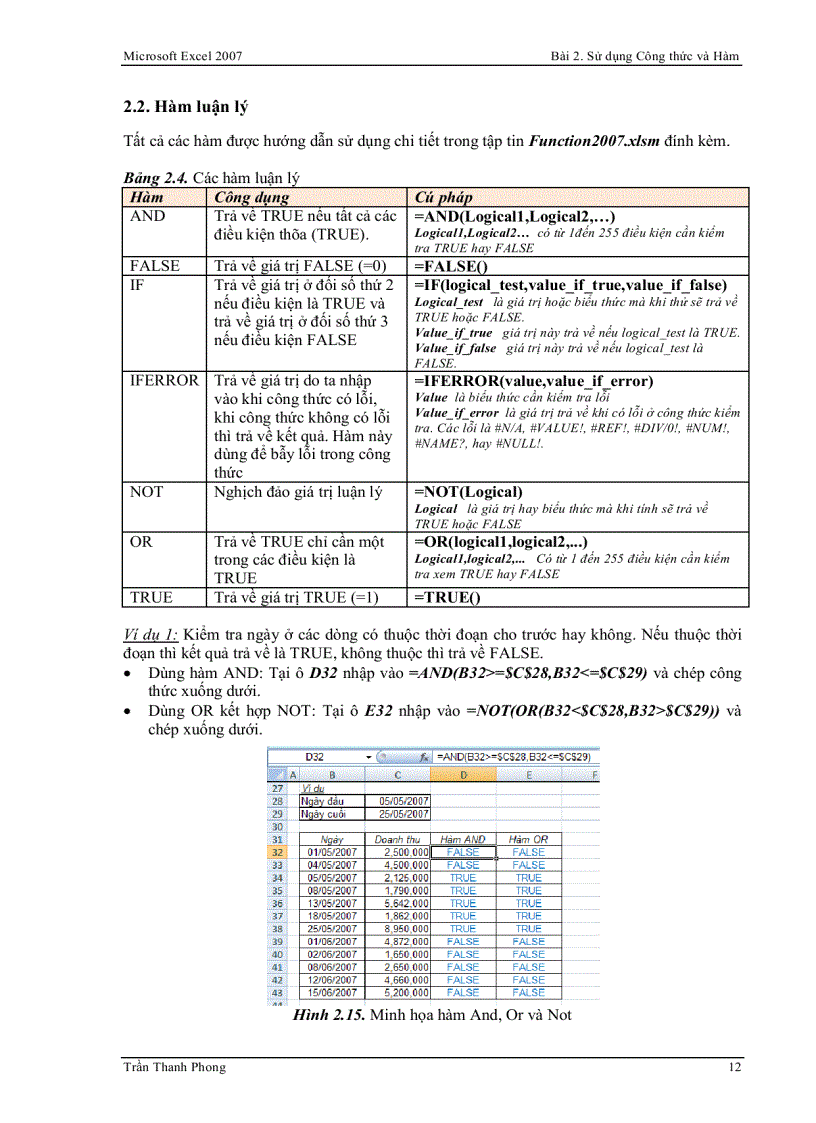 image for page Hàm luận lý excel