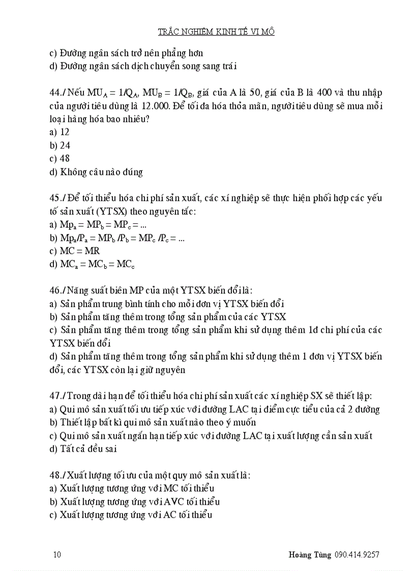 image for page Trắc nghiệm kinh tế vi mô 1