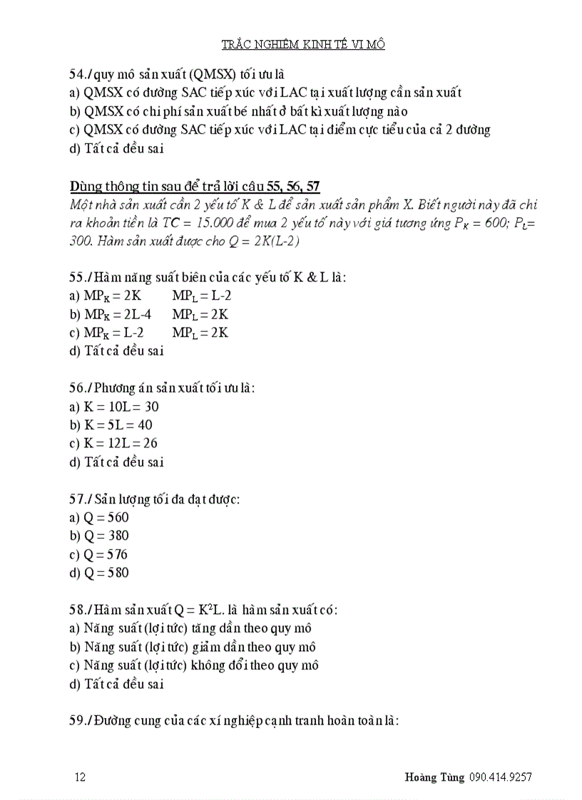 image for page Trắc nghiệm kinh tế vi mô 1