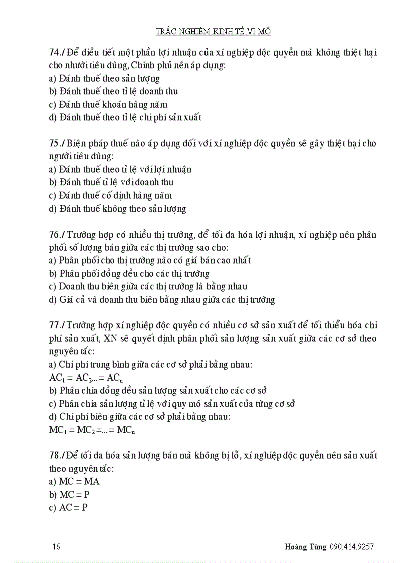 image for page Trắc nghiệm kinh tế vi mô 1