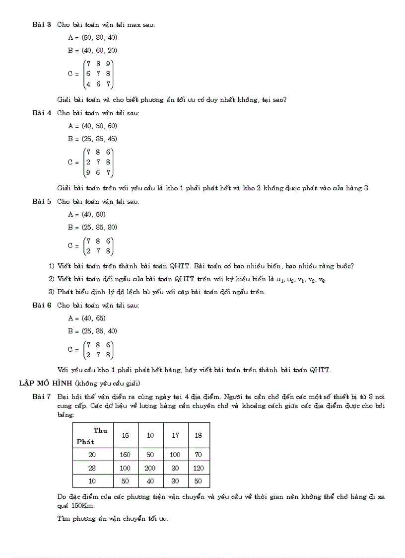 image for page Bài tập về vận tải