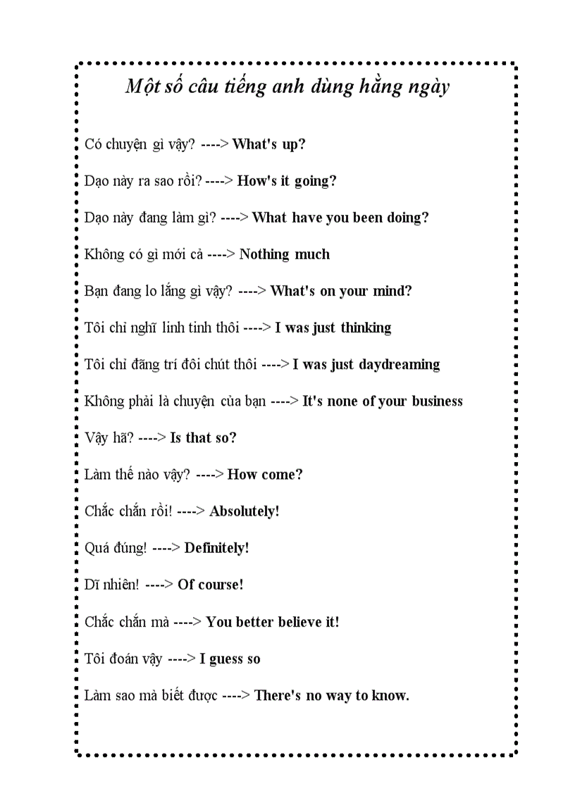 image for page Một số câu tiếng anh dùng hằng ngày