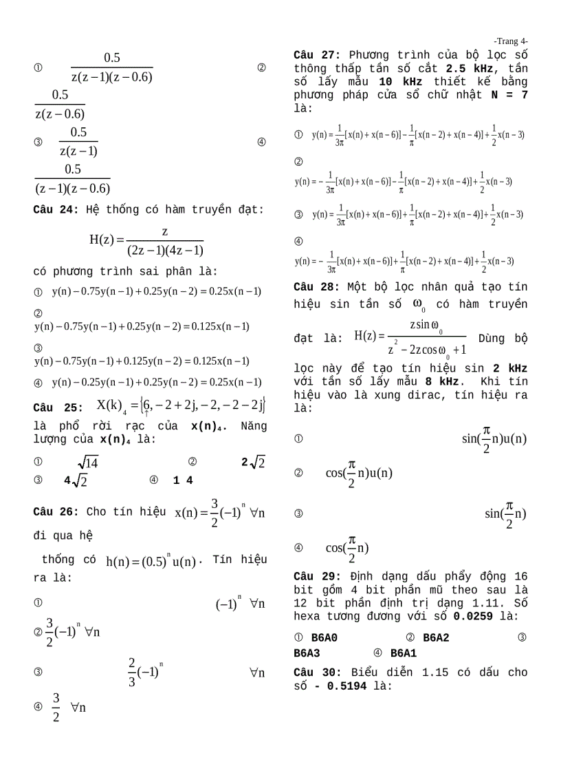 image for page Đề thi môn xử lý tín hiệu số 2
