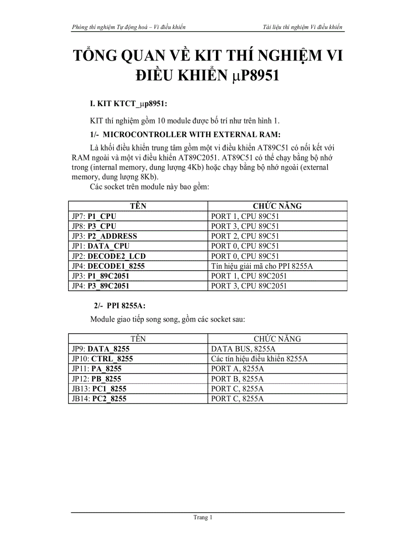 image for page Tổng quan về kit thí nghiệm vi điều khiển μp8951