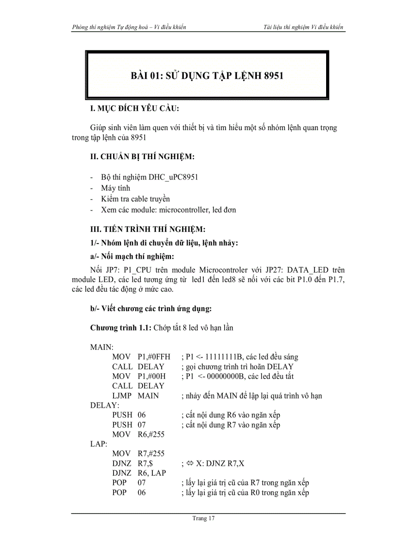 image for page Tổng quan về kit thí nghiệm vi điều khiển μp8951