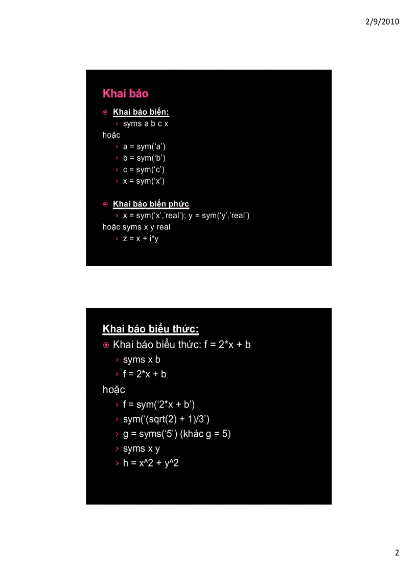 image for page Tính toán hình thức trong matlab