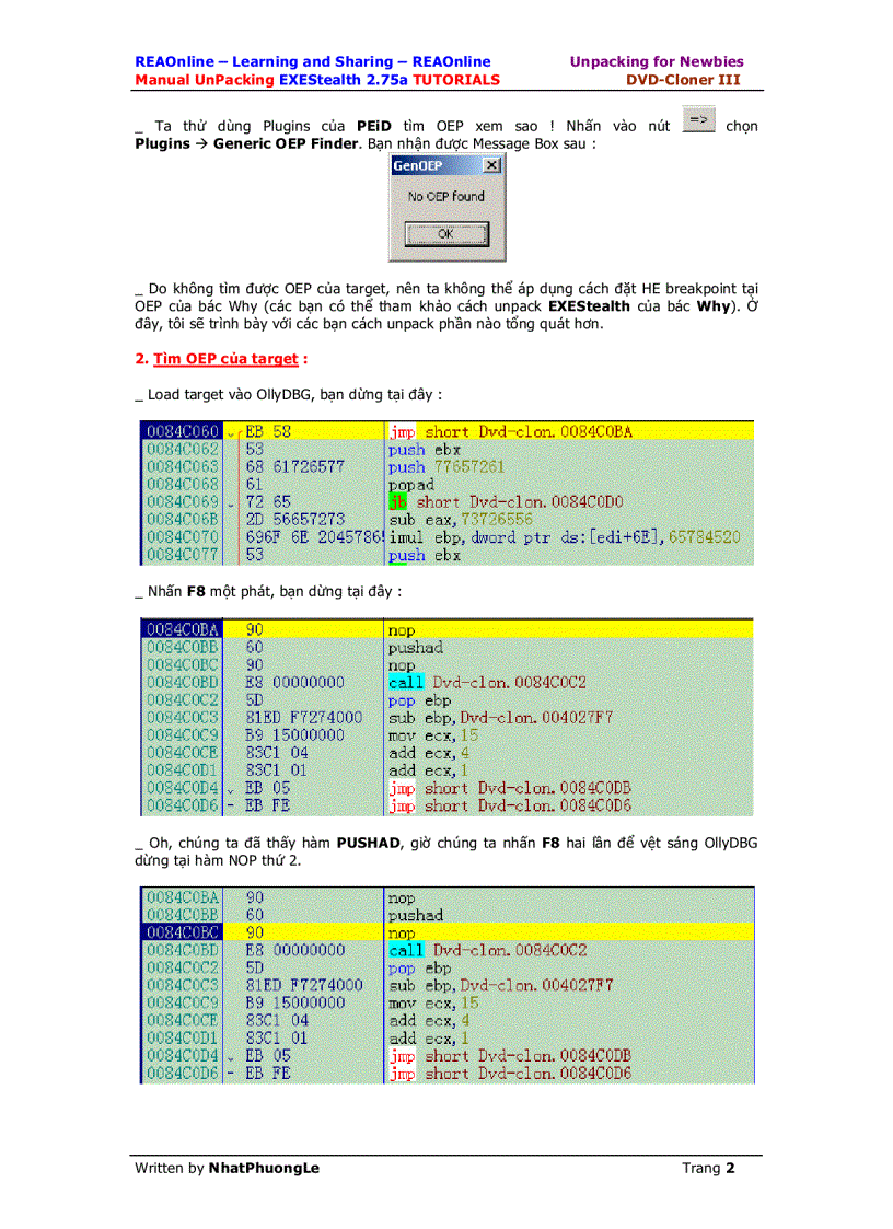 image for page Manual Unpacking EXEStealth 2 75a