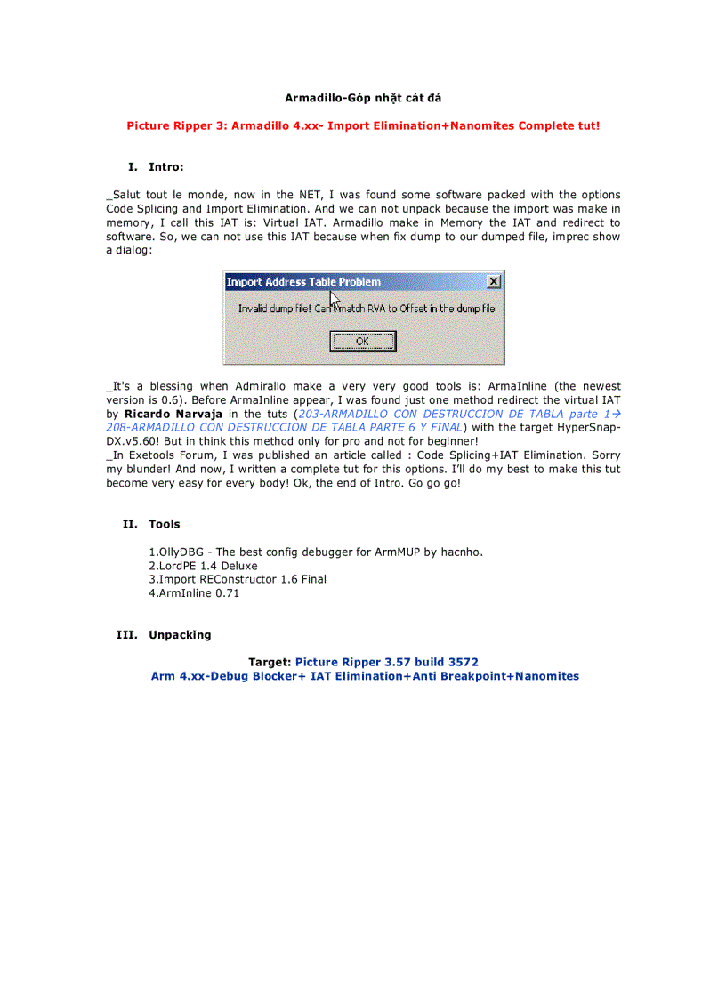 image for page Armadillo 4 xx Import Elimination Nanomites Complete tut