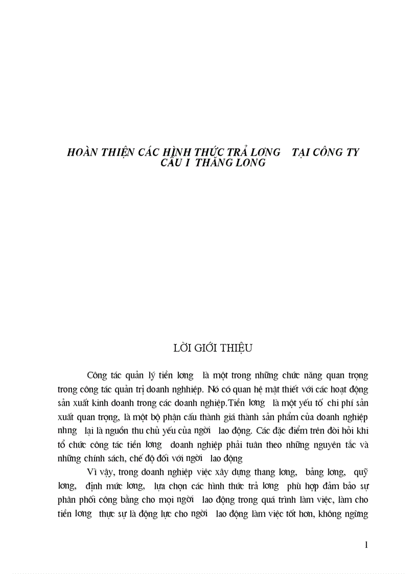 image for page Hoàn thiện các hình thức trả lương tại công ty cầu I Thăng Long