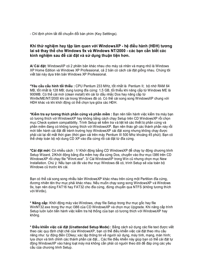 image for page Vài điều cần biết khi cài đặt và sử dụng Windows XP