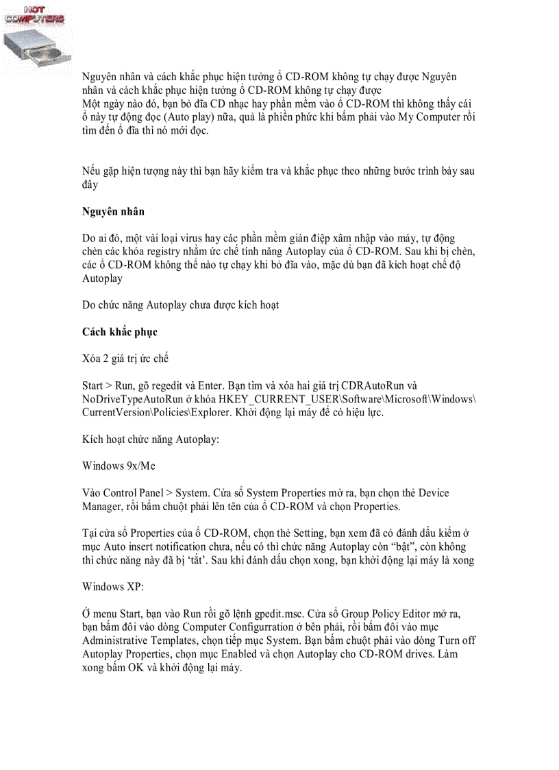 image for page Nguyên nhân và cách khắc phục hiện tưởng ổ CD ROM không tự chạy được