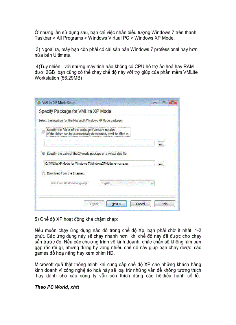 Chế độ XP trong Windows 7 Tiện lợi và bất tiện