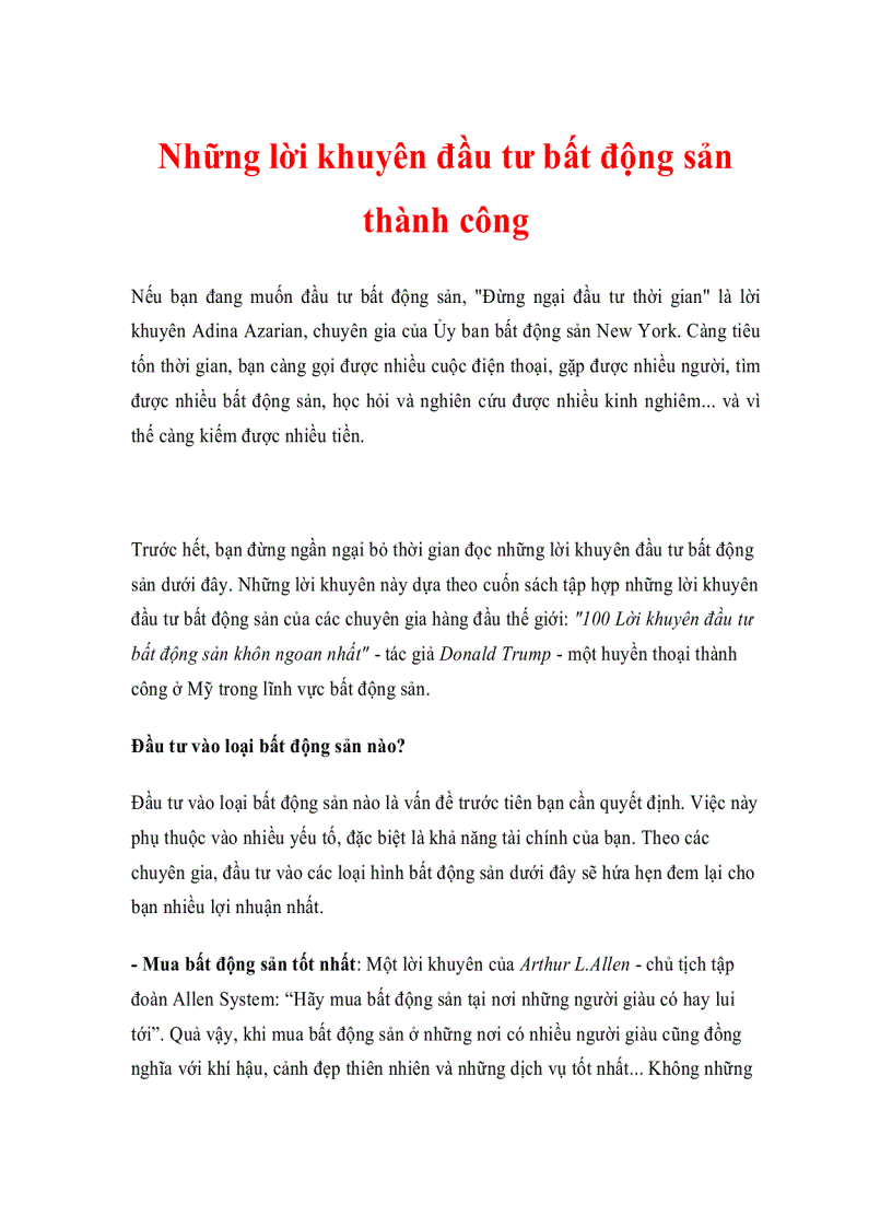image for page Những lời khuyên đầu tư bất động sản thành công