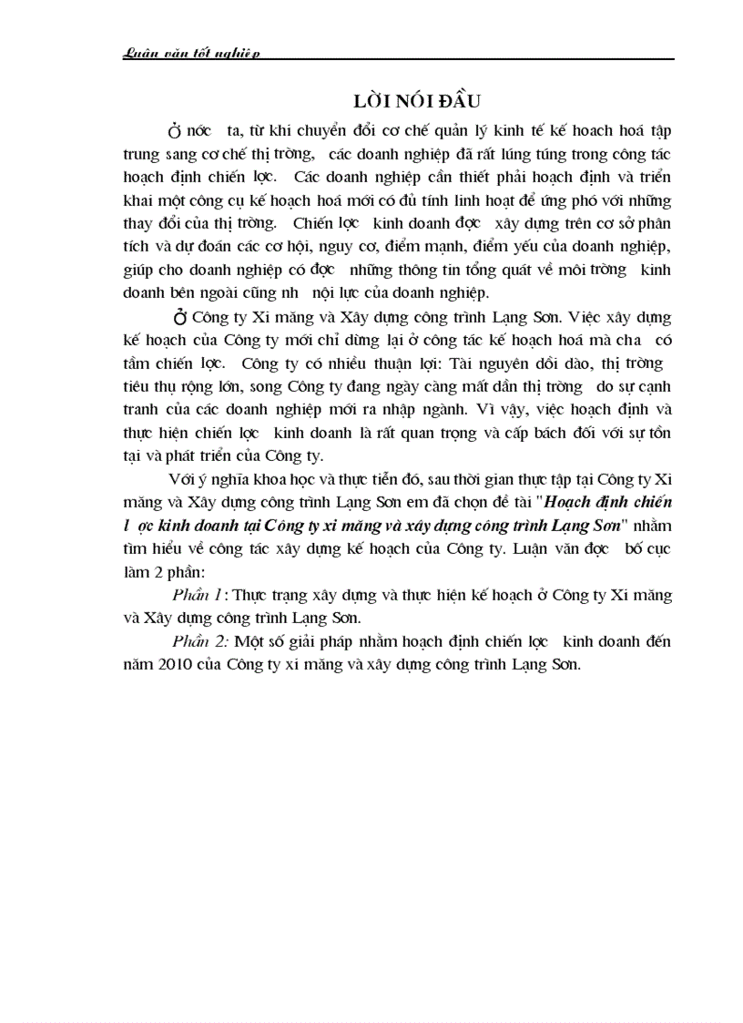 image for page Hoạch định chiến lược kinh doanh tại Công ty xi măng và xây dựng công trình Lạng Sơn