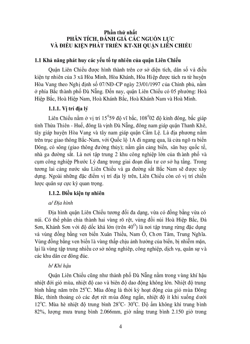 image for page Phân tích đánh giá các nguồn lực và điều kiện phát triển phát triển KT XH quận Liên Chiểu