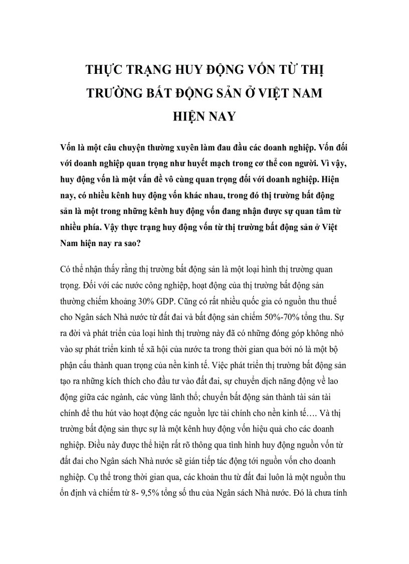 image for page Thực trạng huy động vốn từ thị trường bất động sản ở việt nam hiện nay