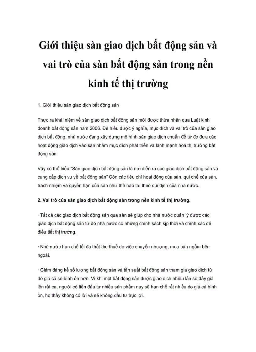 image for page Giới thiệu sàn giao dịch bất động sản và vai trò của sàn bất động sản trong nền kinh tế thị trường