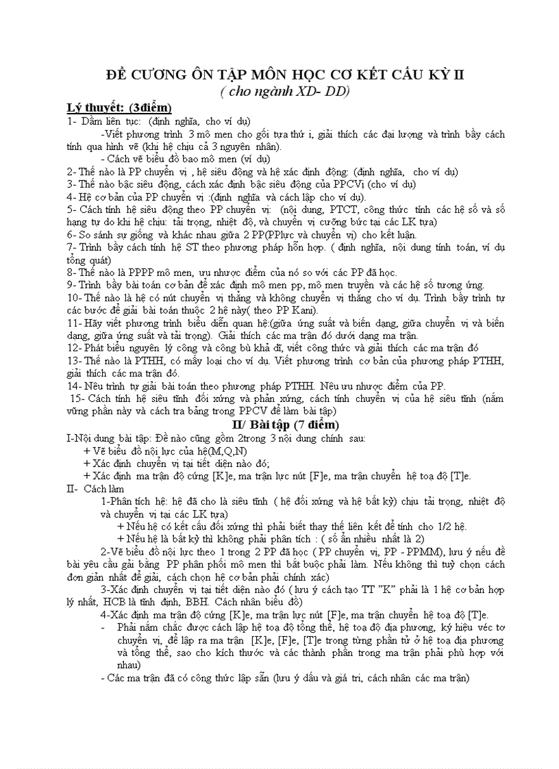 image for page Đề cương ôn tập môn học cơ kết cấu kỳ ii