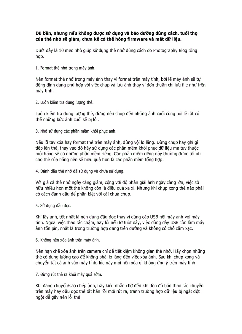 image for page Bảo quản và sử dụng thẻ nhớ