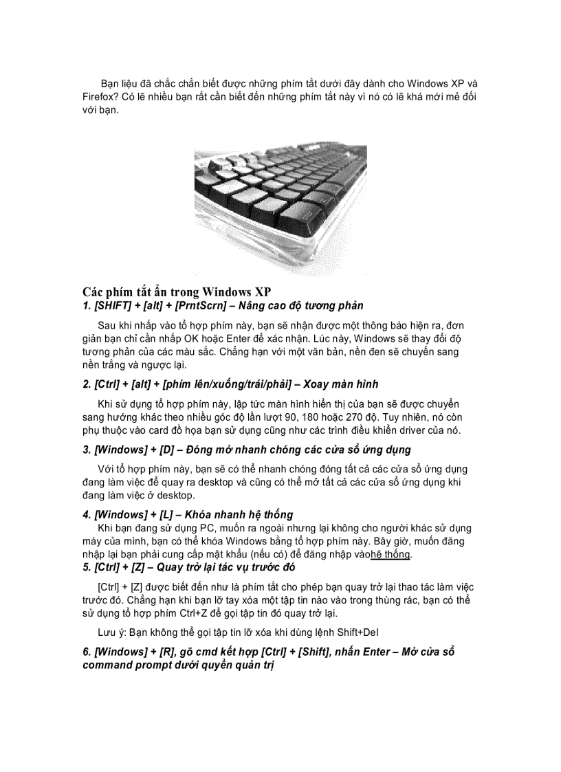 image for page Những phím tắt thú vị trong Windows XP và Firefox