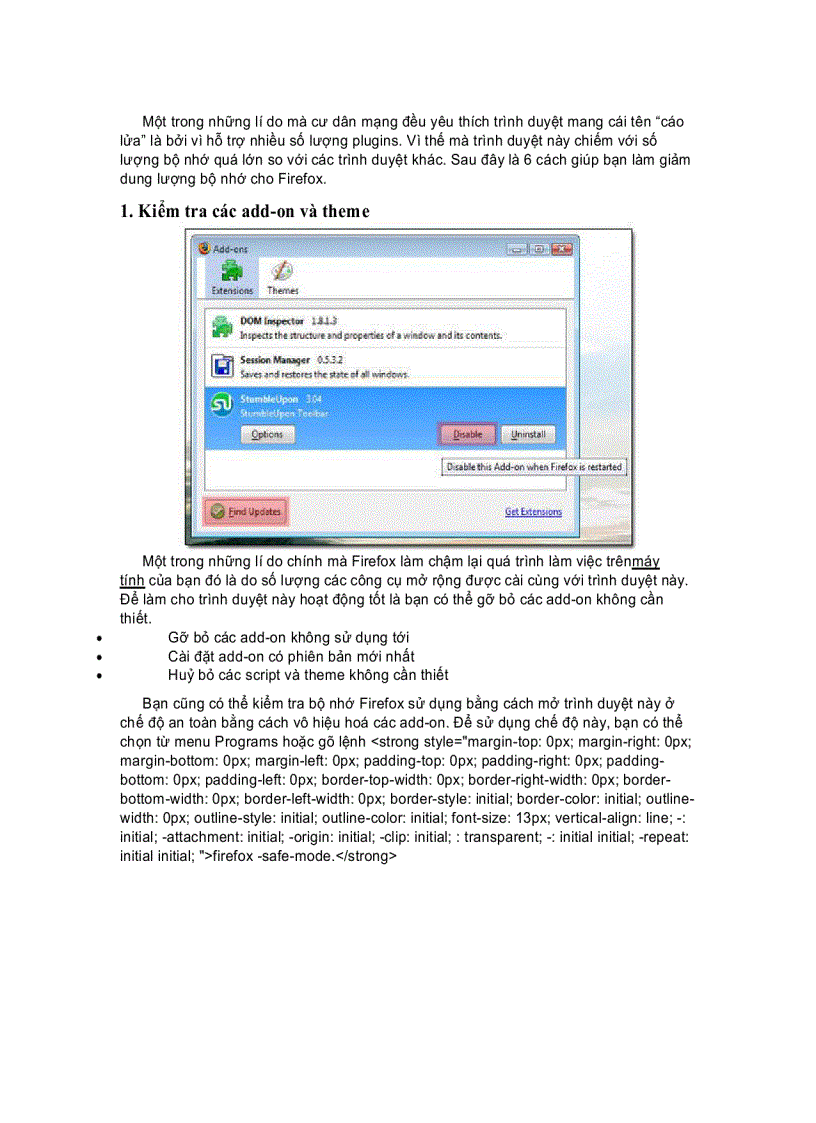 image for page Giảm dung lượng bộ nhớ trong Firefox